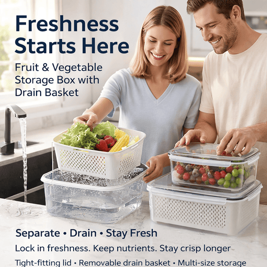 🥬 Fruit & Vegetable Storage Containers with Drain Baskets