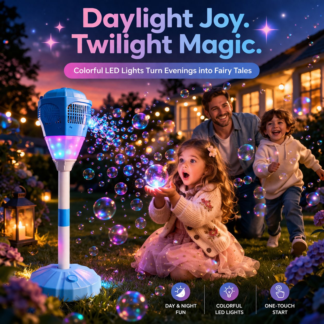 ✨ One-Button Bubble Machine – LED Lights. Day & Night Fun. for Kids & Parties ☃