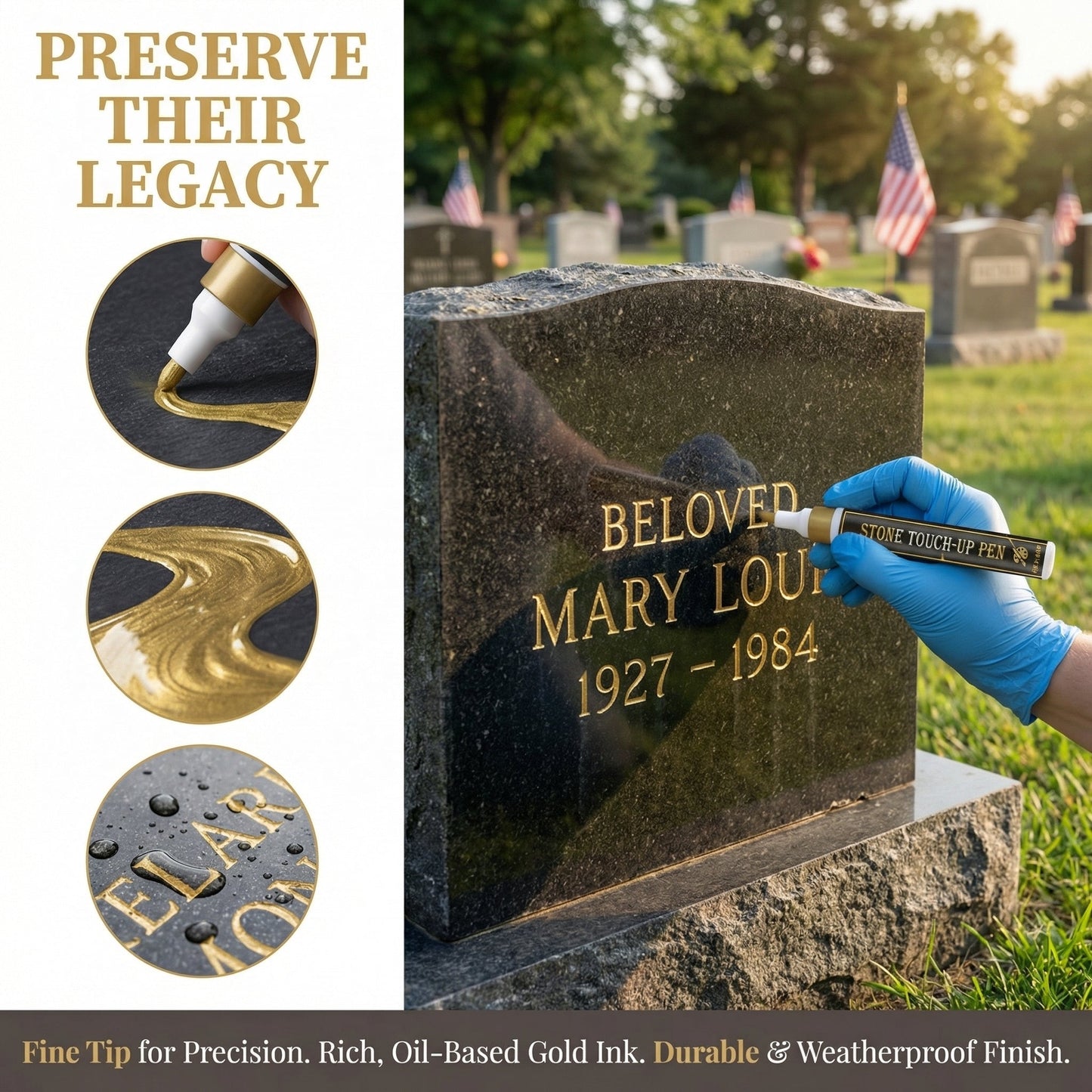 Golden Tombstone Marker Pen for Restoring Faded Grave Inscriptions✍️