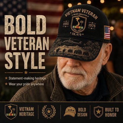 Vietnam Veteran Never Forgotten 1955–1975 Commemorative Cap 🇺🇸