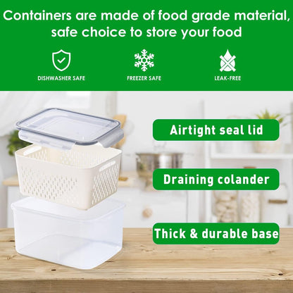 🥬 Fruit & Vegetable Storage Containers with Drain Baskets